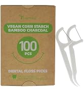 EasyHonor Organic Dental Floss Picks - Natural Biodegradable Floss Sticks with Strong Bamboo Char...