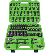 SUNHZMCKP 1/2" Drive Impact Socket Set, 66 Piece Standard SAE (3/8"-1-1/4") & Metric (8-24mm), 6 ...