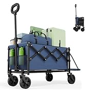 Canpsky Collapsible Wagon with Tailgate, Wagons Carts Foldable with 350lbs Capacity, Lightweight ...
