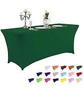 IVAPUPU 6FT Table Cloth for Rectangular Fitted Events Stretch Emerald Green Table Covers Washable...