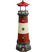 DOITOOL Solar Rotating Lighthouse Outdoor Lantern Garden Decor Resin Street Light - Red