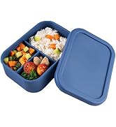 QTECLOR Silicone Bento Lunch Box for Adult Kids, 3 Compartment Silicone Lunch Container,Leak-Proo...