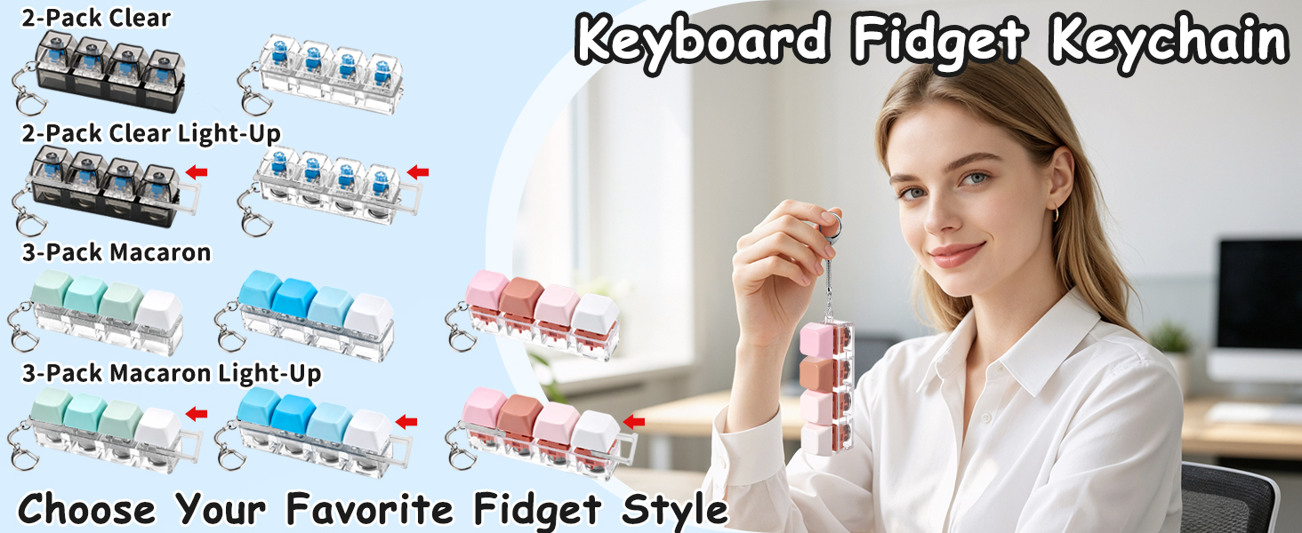 Keyboard Fidget Toy, Keychain 4 Key Mechanical Clicker Finger Press Toy