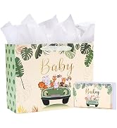 Bobobag 13" Sage green Gift Bag for Baby shower,Newborn gift bag with Tissue Paper and Greeting C...