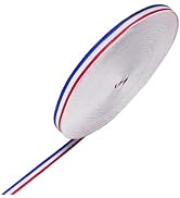 Blue White Red Striped Grosgrain Ribbon, Blue Stripes Fabric Ribbon Use for Badge Medal Patriotic...