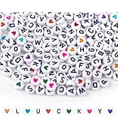 SUTOUG 1000PCS Colourful Letter Beads for Threading, 4 x 7 MM, A-Z White Letter Beads and Colourf...