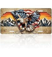 Front License Plate - 6 X 12 Inch Aluminum Decorative for Car Art License Plate with American Fla...