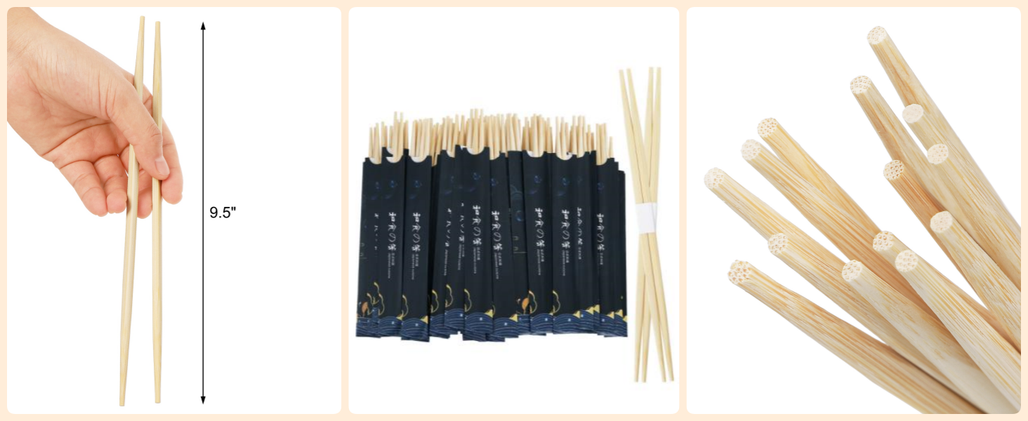 ZEAYEA 150 Pairs 9.5 Inch Disposable Bamboo Chopsticks