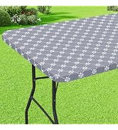 misaya Rectangle Vinyl Table Cloth, Elastic Fitted Tablecloth with Flannel Backing, Waterproof Pl...