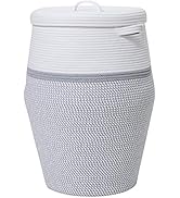 26" x 20" Tall Extra Large Storage Basket with Lid, Cotton Rope Storage Baskets, Woven Laundry Ha...