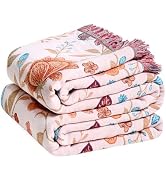 Wzvzss Boho Throw Blanket - 100% Cotton Ultra Soft Muslin Blanket, 60"x80" Lightweight Floral But...