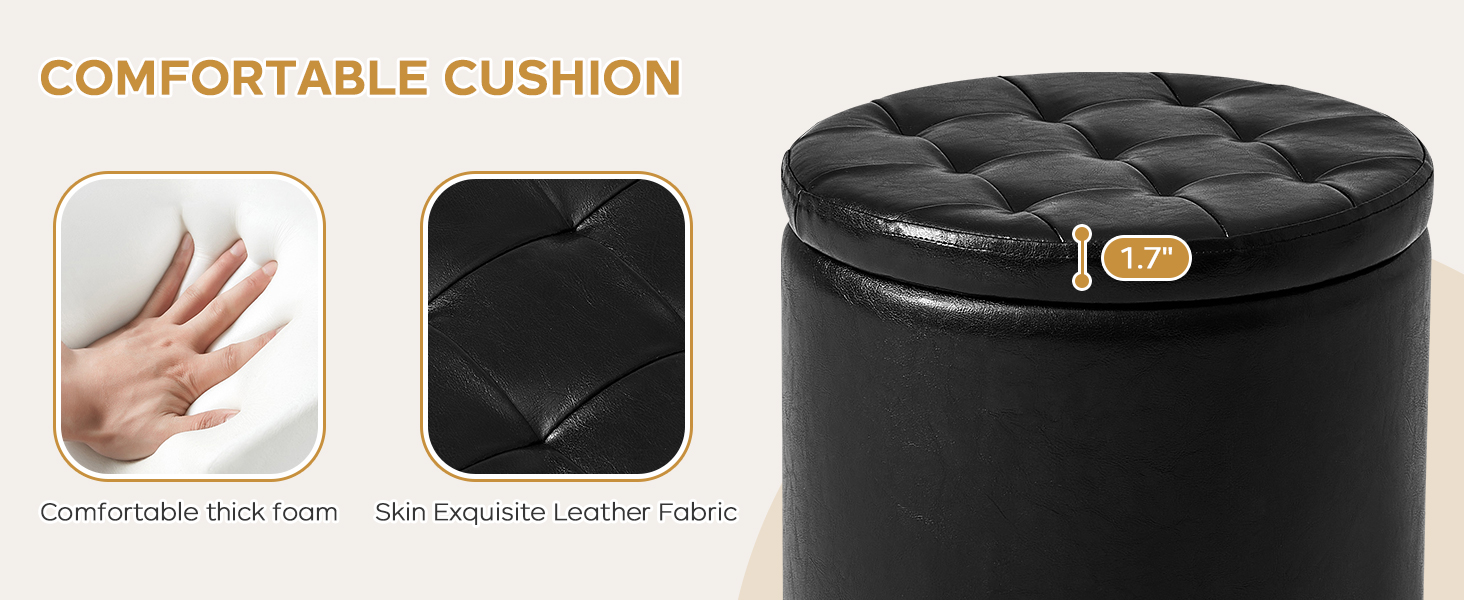 oakvivo Round Ottoman Foot Stool with Storage Set of 2, Storage Ottoman, Faux Leather Footstool