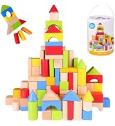Pidoko Kids Building Blocks for Toddlers 1-3, 100 Pcs Wooden Blocks - Includes Storage Bucket and...