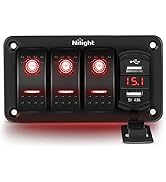 Nilight 3 Gang Rocker Switch Panel Red Backlit with 4.8 Amp Dual USB Charger Voltmeter Waterproof...