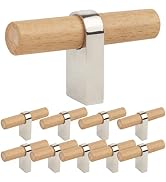 foxwake Wooden Drawer Pulls and Knobs 10pack Natural Wood and Metal Kitchen Cabinet Handles Unfin...