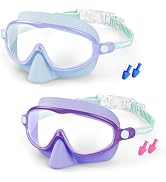 Vvinca 2 Pack Kids Swim Goggles with Nose Cover, Wide View Anti-Fog UV Protection Swimming Mask f...