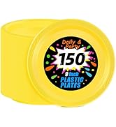 WELLIFE Yellow Plastic Party Plates 9 Inch -150 Count, Disposable Plastic Dinner Plates for Easte...