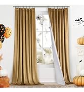 Yakamok Gold Brown Pinch Pleated 100% Blackout Velvet Curtains 96 Inches Long Thermal Insulated R...