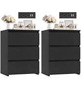 FOTOSOK Black Nightstand Set of 2, 26" H Night Stand Set 2 with Charging Station, Black Night Sta...
