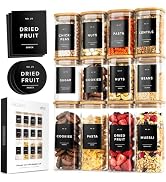 EDELHAUS Square Glass Storage Containers with Bamboo Lids 12-Pack (4x 30 oz, 8x 17 oz) Airtight S...