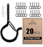 ADIIL 20 PCS Q Hanger Hooks with Safety Buckle, Windproof Screw Hooks for Hanging Outdoor String ...