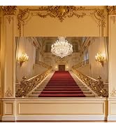 WADORN Luxurious Palace Decoration Backdrop, 4.3x6.6Ft Golden Church Chandelier Staircase Red Car...
