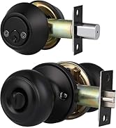 Brotima 1 Pack Keyed Alike Entry Door Knobs and Double Cylinder Deadbolt Lock Combo Set, Matte Bl...