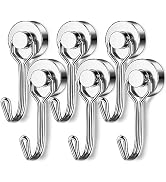 Junarter 6 Pack Magnetic Hooks 25LBS, Neodymium Magnet Hooks for Hanging, Swivel Swing Magnetic H...