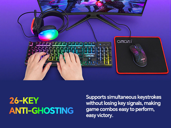 USB Wired Mechanical Feel Anti-ghosting Gaming Keyboard Mouse Mousepad Headset Gamer Bundle Set