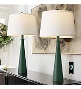 Oneach 25.75" Green Table Lamp Set of 2, Bedside Lamps with USB Ports, Modern Nightstand Lamps Se...