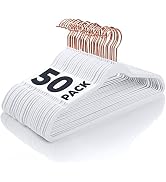 Smartor White Velvet Hangers 50 Pack Felt Hangers Non Slip Rose Gold Hook Flocked Hangers Heavy D...