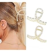 Brinie Pearl Hair Claw Gold Metal Hair Clips Medium Hair Catch Barrettes Hair Claw Clamps Nonslip...