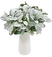 SHACOS Artificial Lambs Ear Greenery Stem 12 Pcs Faux Greenery Flocked Lambs Ear Stems Bulk 14 in...