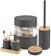 Bathroom Accessories Set Luxury Bath Decor with Trash Can 6PCS,Matte Gray | Soft-touch Complete P...