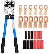 Sanuke Battery Cable Crimper AWG Kit 8-1/0, Wire Terminal Crimping Tool with 12pcs 3/8” Copper Lu...