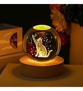 LOULIQIGIFT 2.3in Crystal Ball Cat Themed Gifts for Cat Lovers | with Wooden Light Base, Funny Ca...