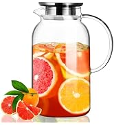 PARACITY Glass Pitcher with Lid, Hot& Cold Glass Water Pitcher with Handle, Iced Tea Pitcher Cara...