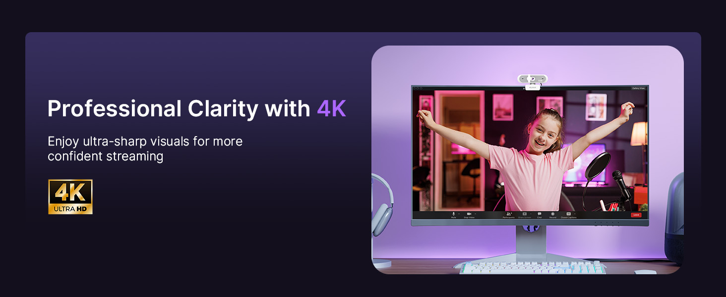 A content creator confidently streams in UHD using this webcam.