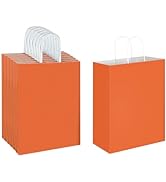 Oikss 50 Pack 10x5x13 Orange Kraft Paper Bags with Handles Bulk for Birthday Party Favors Grocery...