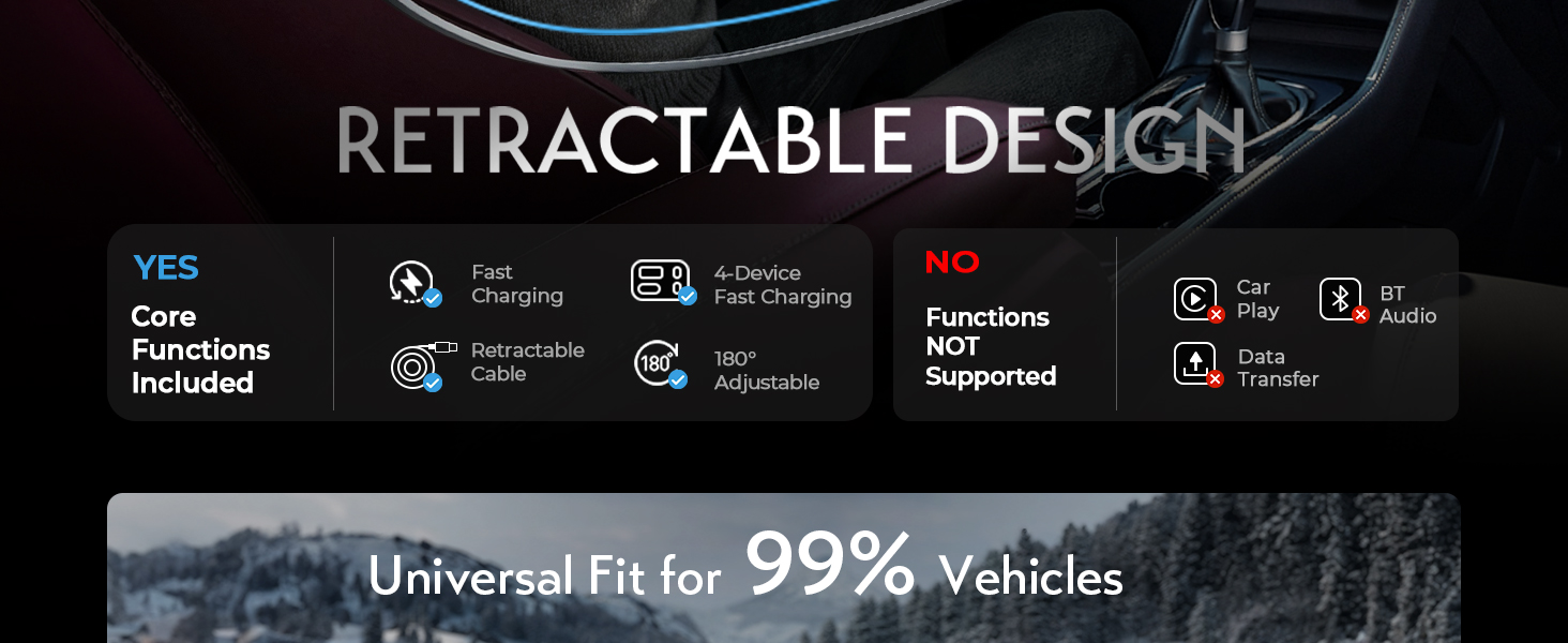 Retractable car charger usb c