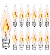 SOTOPOO 12 Count Halloween Flickering Flame Lights Bulbs, C7/E12 Clear Shaped, Christmas Candle L...