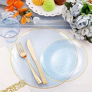 blue clear plastic plates
