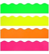 Whaline 69Ft Neon Color Bulletin Board Border Fluorescent Green Yellow Orange Rose Red Decoration...