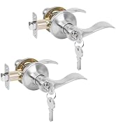 HOSOM 2-Pack Entry Door Lever Handles with Lock & Key, Wave Style Lever Handles, Satin Nickel Fin...