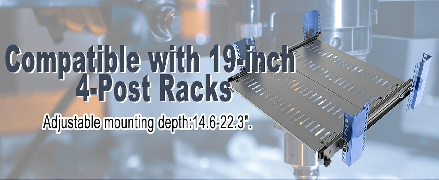 1U 19 inch Sliding 4-Post Vented Rack Mount Tray 14.6-22.3" D