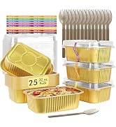LNYZQUS 30oz Small Foil Pans with Lids 25 Pack, 7” x 5” Individual Baking Tins Deep Leftover Cont...