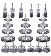 Rocaris 24 Pack Carbon Steel Wire Wheel Brush with 1/4-Inch Hex Shank, Cup Brush, Wheel Brush, Pe...