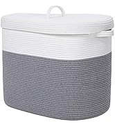 22”x14”x18” Rectangular Extra Large Storage Basket with Lid, Cotton Rope Laundry Hamper, Toy Bin,...