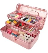 Glitter Pink 3 Layer Craft Storage Box, Pink Tackle Box Organizer for craft tool, Cosmetic Organi...