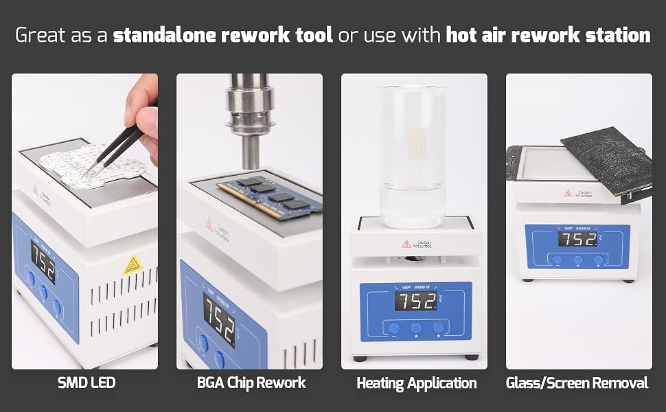 The 946D-IV rework preheater is used to remove SMD LED diode, BGA chip components, etc.